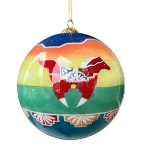 Lawrence Vargas Reverse Painted Ornament Running Horses Native American Glass